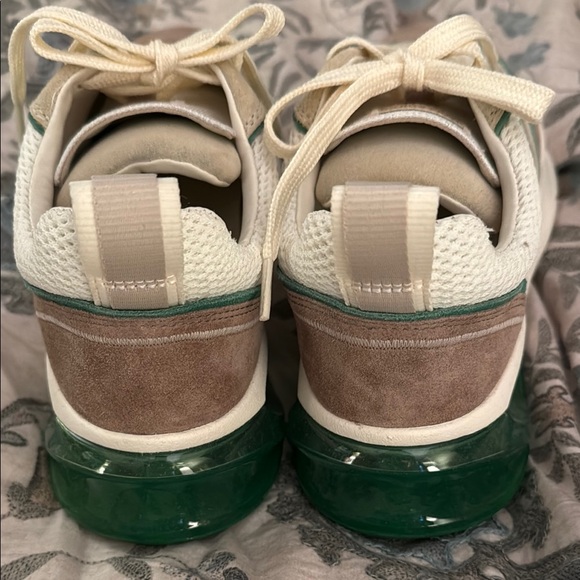 Tory Burch GOOD LUCK TRAINER Cream and Green Sneakers - Picture 2 of 5